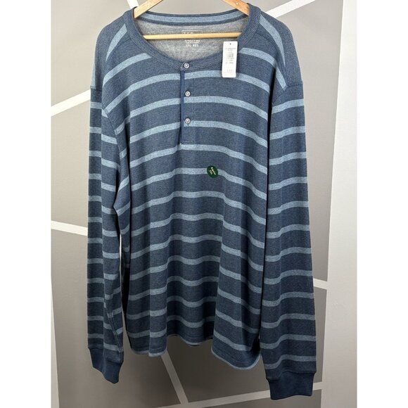 NWT LL Bean Vintage Waffle Knit Henley Blue Stripe Men’s XXL Reg Pullover 524120 - Picture 1 of 14